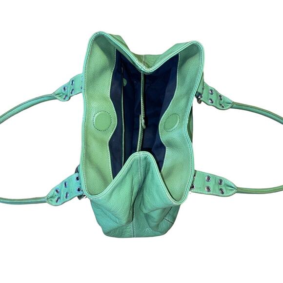 Tignanello Green Genuine Leather Shoulder Bag Y2K Style Double Strap - Picture 4 of 7